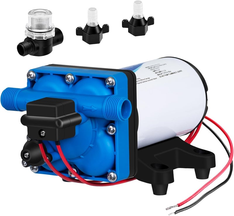 DC HOUSE 4-Chamber RV Water Pump 12V, 5.5GPM 70PSI High Pressure, Quiet Fresh Water Diaphragm Pump with On Demand Pressure Switch for Camper, Travel Trailer & Off-Grid Cabin - Image 1
